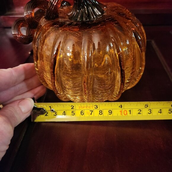 5" H Hand-Blown Glass Pumpkin Decoration with Crackled Finish in Amber & Brown - Picture 7 of 7